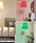 24 Inch Battery Powered Wall Sconce Pair With Remote Rechargeable 5000mAh LED Wall Lamps Dimmable No Wiring Needed Easy Setup 12 Hour Run Time 10 Color Modes Gold Finish Farmhouse Bedroom Decor, showing different color modes and remote control.
