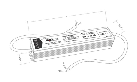 60W LED Power Supply for LED Strip Lights and Signage, 12V DC Output, Wide 100 to 277V AC Input, IP67 Waterproof, UL cUL Certified