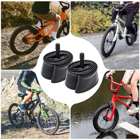 Two Pack Heavy Duty 16 Inch Bike Inner Tubes 16x1.50 16x1.75 16x1.90 AV32mm Schrader Valve with bikes in use