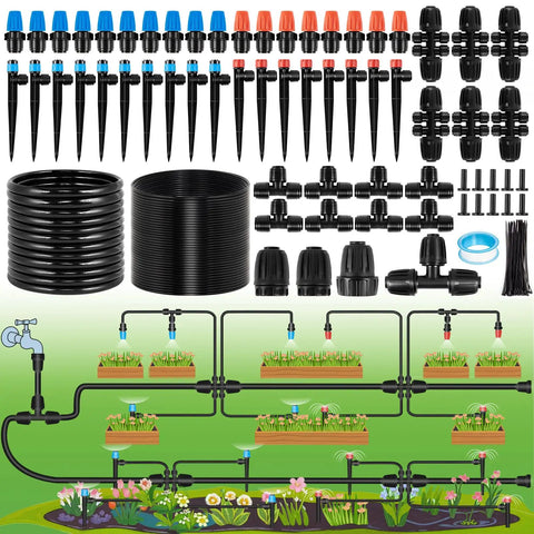 240 Feet Drip Irrigation System Kit For Automatic Garden Watering With Half Inch And Quarter Inch Tubing Hose