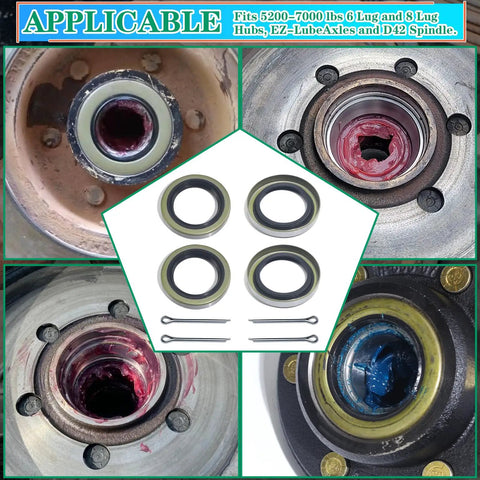 Trailer Axle Hub Grease Seal Kit 4 Pack With Cotter Pins 2.25 Inch ID 3.376 Inch OD Fits 5200-7000 Lb EZ-Lube D42 Spindles