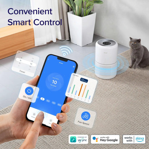 Smartphone controlling Air Purifier For Home Large Room With HEPA Filter Sleep Mode AHAM Verifide Certified Smart WiFi Control