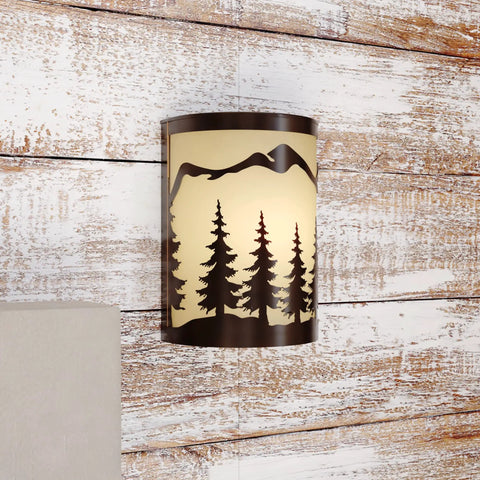 Rustic Tree Sconce Wall Light with Amber Flake Glass, Dimmable Indoor and Outdoor Lighting, Burnished Bronze Finish