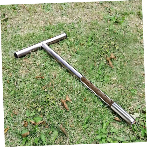 Durable Stainless Steel Soil Sampler Tool With T Handle Probe on grassy lawn for accurate soil testing in gardens and lawns