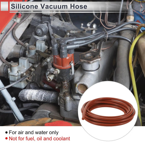 Silicone Vacuum Hose For Your Ride 15 Ft Long High Temp 3mm ID Approx 0.12 Inch 10mm OD 3.5mm Wall Red Heavy Duty Automotive Vacuum Line 130 PSI Max Pressure One Piece Ride Ready. Engine bay view with installed red silicone hose.