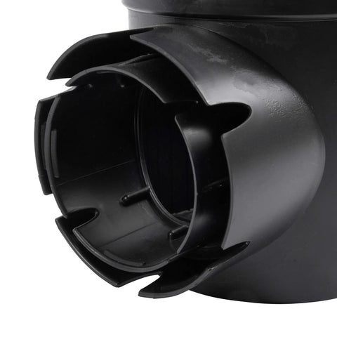 Close-up of Round Spee-D Catch Basin Drain with Dual Outlets for 3-Inch or 4-Inch Pipes Plastic Black 6-Inch Size A