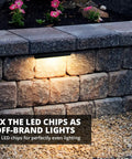 Six Pack Hardscape Lights For Retaining Walls And Steps, 4W 6.8 Inch LED Paver Step Lights with 2700K warm white on stone wall.