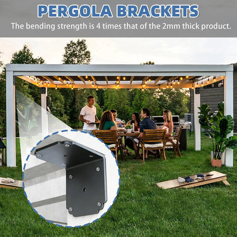 Badass Heavy Duty L Bracket 90 Degree Beam Connector Carbon Steel Angle Support For Pergola Deck Framing Wood Posts Rust Proof Reinforcement Hardware 4X4 Compatible Thick Wall Design 500 Lb Load Rating, black bracket detailed view.