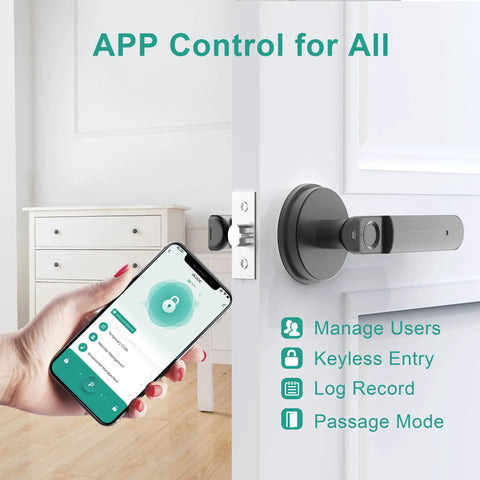 Smart Fingerprint Door Lock With App Control And Keyless Entry, 100 Fingerprint Capacity Biometric Door Knob in use with app