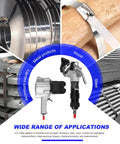 Heavy Duty Pneumatic Metal Strapping Tool Set with 8500N Tension shown with metal and wooden materials