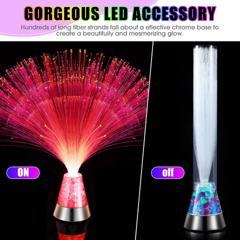 Two Pack LED Fiber Optic Lamps with Remote Control, 13.5 Inch Multicolor Changing Fiber Optic Lights with Crystal Base, on and off mode display.