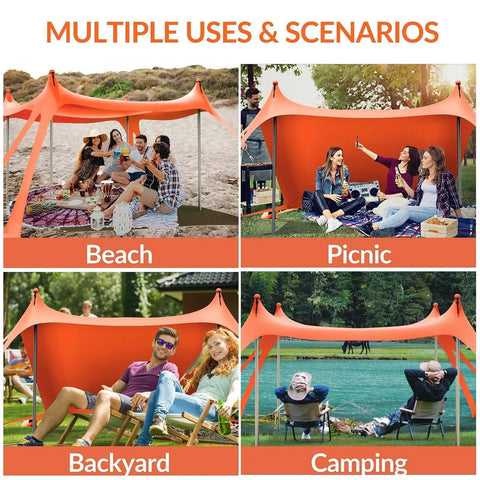 Beach Tent Sun Shelter 10x10ft UPF50 Plus Portable Shade Canopy Orange in beach, picnic, backyard, and camping settings
