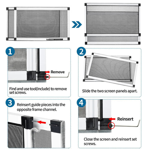 Expandable Window Screen 2-Pack With Frame, Adjustable Fit For Double Hung Windows, Easy DIY Install Steps Illustrated