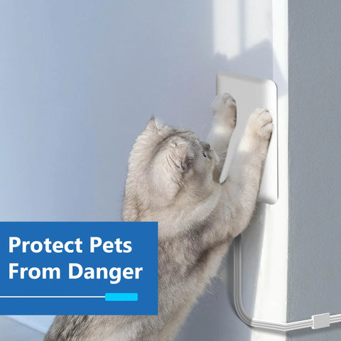 Slick Low Profile Flat Face Outlet Extender With Three Receptacles And Three Foot Power Cord Ultra Thin Build Gonna Fit Seamless With All Your Gadgets Solid Everyday Plug Solution For Tidy Room Vibes And Zero Wiring Headaches next to a curious cat.