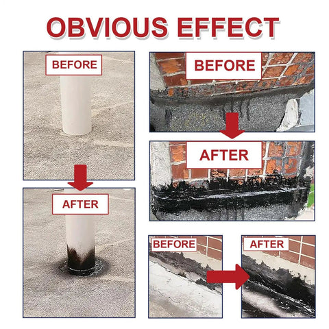Before and after effects of using Waterproof Sealant Liquid Quick Dry Leak Repair Coating For Wall Gaps on tiles and bricks.
