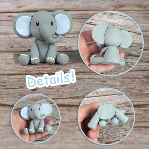 Too Cute Elephant Themed Cake Decor Set For Baby Birthday Cakes With Mini Elephants details and close-up view