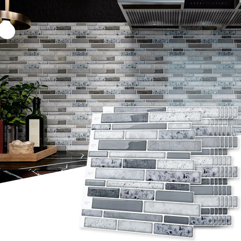 Peel and Stick Brick Kitchen Backsplash Self Adhesive Wall Tile Stone Design in Grey, 10 Sheets, modern kitchen installation