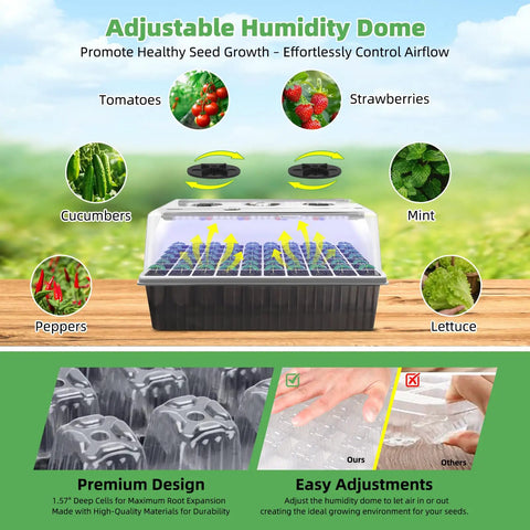 120-Cell Self-Watering Seed Starter Tray With Grow Light And 1-24 Hour Timer Humidity Dome Soil pH Meter Gloves And Seedling Tools Indoor Seed Starting Kit For Fast Germination Of Herbs Vegetables And Flowers