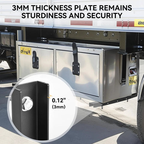 Badass Underbody Truck Box Brackets 15x15 Mount Kit 3 Pack Heavy Duty Folded Steel Rack Mounts Black Powder Coat Corrosion Proof Bed Storage Racks on mounted truck box showing 3mm thickness.