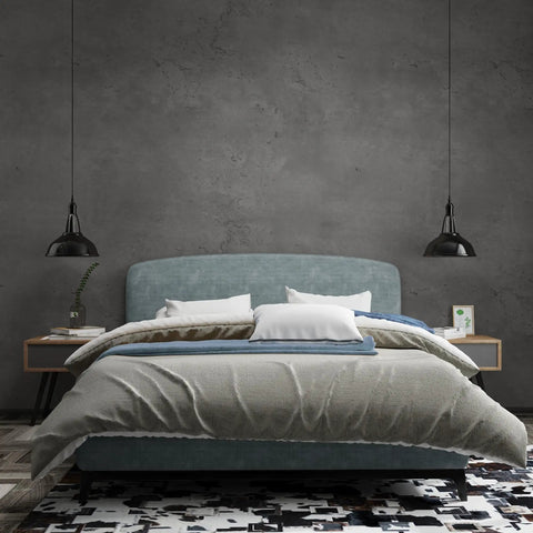 Charcoal Concrete Wallpaper Peel And Stick 3D Thick Faux Cement Contact Paper in a modern bedroom setting