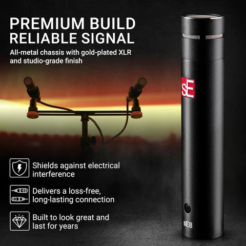 Matched Pair Small Diaphragm Condenser Microphones, XLR, Pro Instrument Mics with Mounting Bar, sunset background