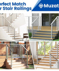 36 Inch Stair Cable Railing Post 2x2 Surface Mount Brushed T304 Stainless Steel for Indoor Outdoor Stairs 25 to 35 Degree