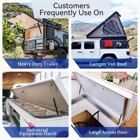 Rock Solid Heavy Duty Gas Struts 36 Inches With 250 Lbs Support Force Two Pack For Toolbox Trunk Bed Cover used on heavy duty trailer.