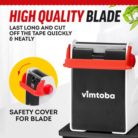Built Tough Heavy Duty Two Inch Desktop Tape Dispenser With Dual Roll Setup And Non Slip Base For Crisp Cuts And Zero Headaches showing high quality blade and safety cover.