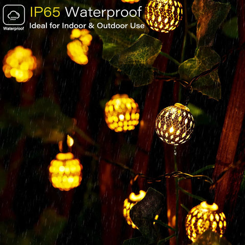 Outdoor Solar Globe String Lights 2 Pack 60 LED 35.6 Ft Waterproof Moroccan Style Fairy Lights With 8 Modes in garden at night