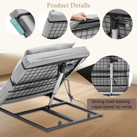 Premium Electric Adjustable Lift Bed Backrest With Mattress And Pillow For Ultimate Lounge Comfort Reclines 68 Degrees smooth operation remote control.