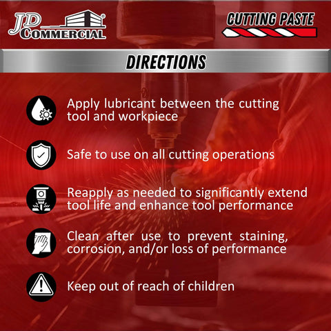Instructions for using the 4 Oz Cutting Paste For All Metals That Reduces Heat, Extends Tool Life, And Improves Precision For Drilling