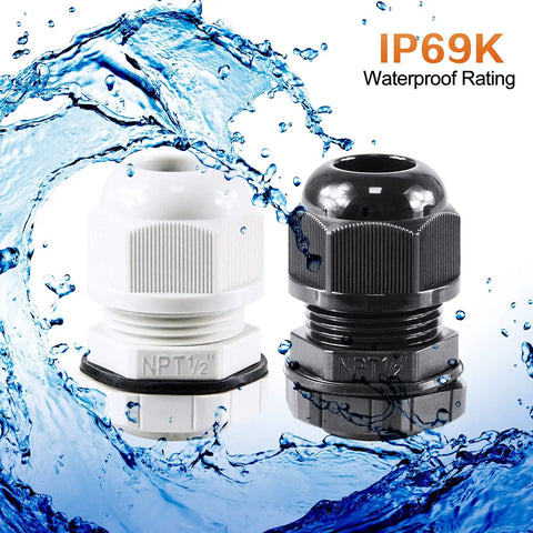 10 Pack 1/4 Inch IP68 Nylon Cord Grip Strain Relief Cable Gland Set Heavy Duty Adjustable NPT Fittings For Outdoor Electronics