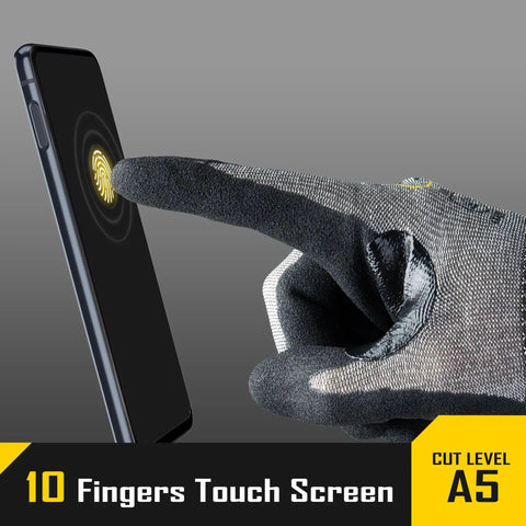 ANSI A5 Cut Resistant Gloves With Nitrile Dipped Grip Coating for touch screen use