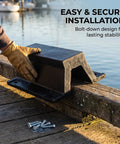 Installation of Heavy Duty Rubber Arch Bolt-Down Dock Protection for marinas with included bolts on a wooden dock.