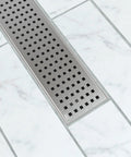 36 Inch Stainless Steel Linear Shower Drain With Square Grate in tiled shower floor
