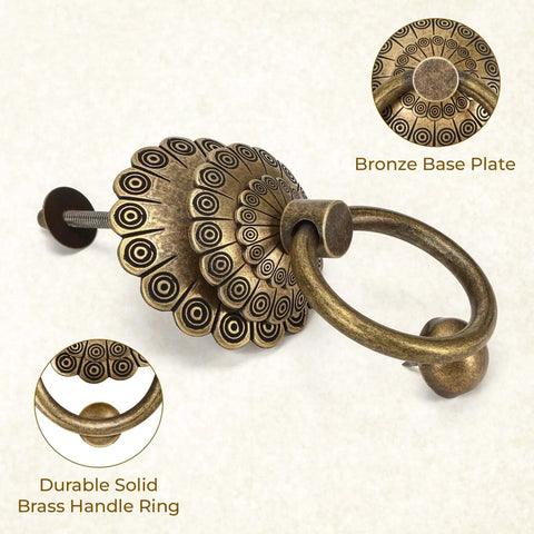 Antique Door Knocker With Bronze Brass Ring Pull For Front Door Gate Garage Fence And Castle Entry