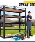 Three Pack 71 Inch High Garage Shelving Unit Set 46 Inch Wide 18 Inch Deep Beefy Five Tier Adjustable Boltless Steel Shelves outdoors