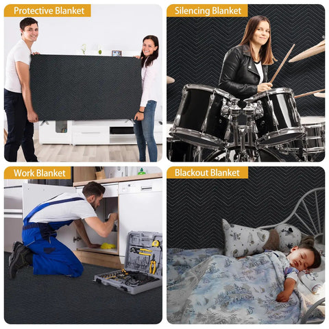 People using 72 By 40 Studio Sound Dampening Blanket With Heavy Duty Grommets for different soundproofing and light blocking tasks.