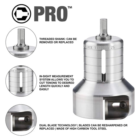 Tenon Cutter For Log Furniture Half Inch Diameter Pro Series with dual blades and threaded shank, machined aluminum billet.