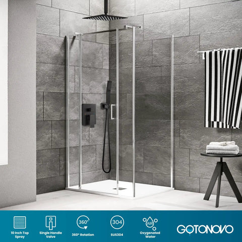 Ceiling Mount Shower System With Rain Showerhead And Handheld Sprayer, High Pressure Trim Kit, installed in modern bathroom