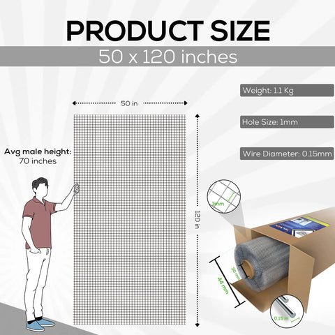 Rugged Stainless Steel Wire Mesh Screen 50x120 Inches Plain Weave 30 Mesh Easy To Cut And Install Window Screen Display
