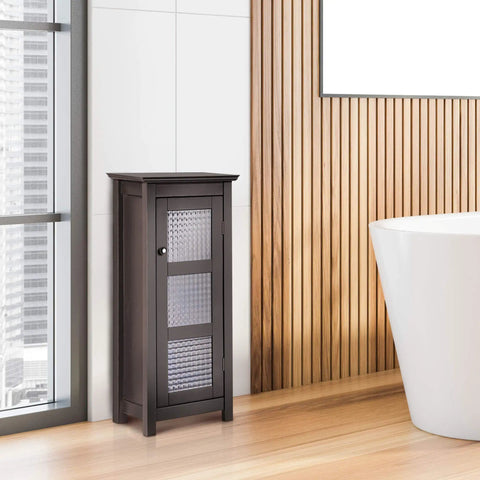 Chesterfield Freestanding Floor Cabinet With Waffle Glass Panel In Espresso Finish Adjustable Shelf Durable Engineered Wood