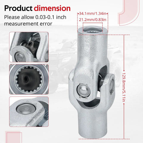 Heavy Duty Final Drive Shaft U Joint Yoke For Honda ATV Models Recon 250 FourTrax 300 Foreman 500 400 450 Rubicon 500 Rancher 400 350 OEM 40210-HN7-010 Drop In Fit Direct Bolt On Replacement silver metal yoke with dimensions