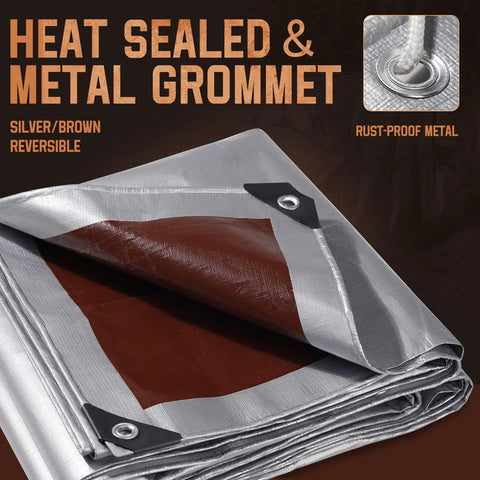 Beefy All Weather Heavy Duty Waterproof Tarp 16 Mil Thick, 10x12 Feet, Reversible Poly Tarp With Grommets, UV Resistant detail