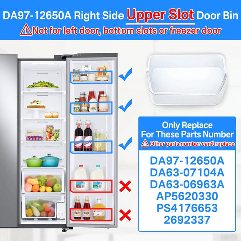 Right Side Fridge Door Shelf Bin Replacement For Fridge Door Fits RF263BEAESR RF261BEAESR RF260BEAESR And DA97-12650A shown installed