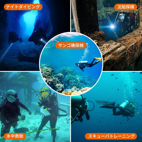 Divers using WD12 Dive Light 1400 Lumen Scuba Backup Underwater Flashlight With 3 Modes And Power Indicator Built Tough