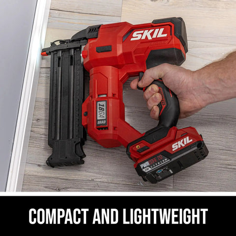 Rock Solid 20V Cordless Brad Nailer Kit With Brushless Motor And 2.0Ah Battery Plus USB C Charger And 100 Nails showing a compact design and powerful grip.