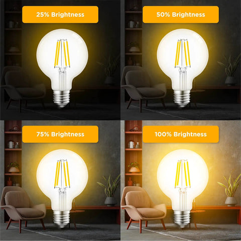 Retro Edison Style LED Bulbs 6W G25 Globe 4 Pack Warm 3000K Soft White Dimmable 60W Equivalent E26 E27 brightness settings