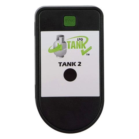 Propane Tank Gas Level Indicator With Bluetooth Magnetic Sensors Easy Mount To Bottom Of Vertical LP Tank And Updates Every Five Seconds Ideal RV Gas Gauge For 100 Pound And Under Tanks device showing "TANK 2" label