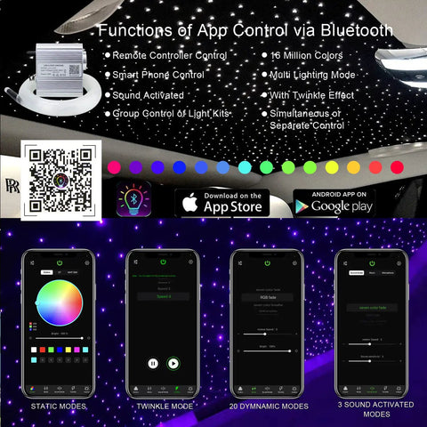 Home Fiber Optic Star Ceiling Kit With Twinkle And Music Effects, RGBW Light Engine app control functions and modes